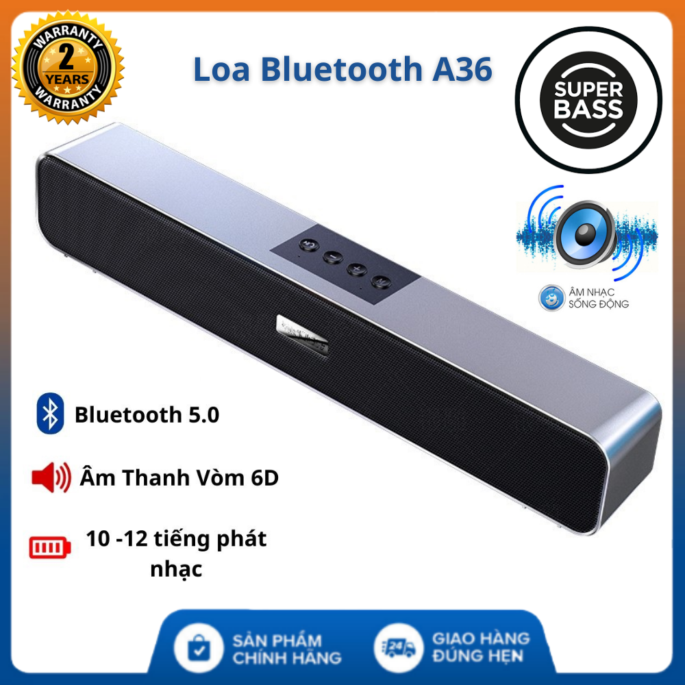 Loa bluetooth a36 âm thanh vòm 6d, loa bluetooth bass cực mạnh pin lên đến 12 tiếng, loa vi tính để bàn, loa máy tính để bàn pin trâu, loa bluetooh cho điện thoại -bảo hành chính hãng