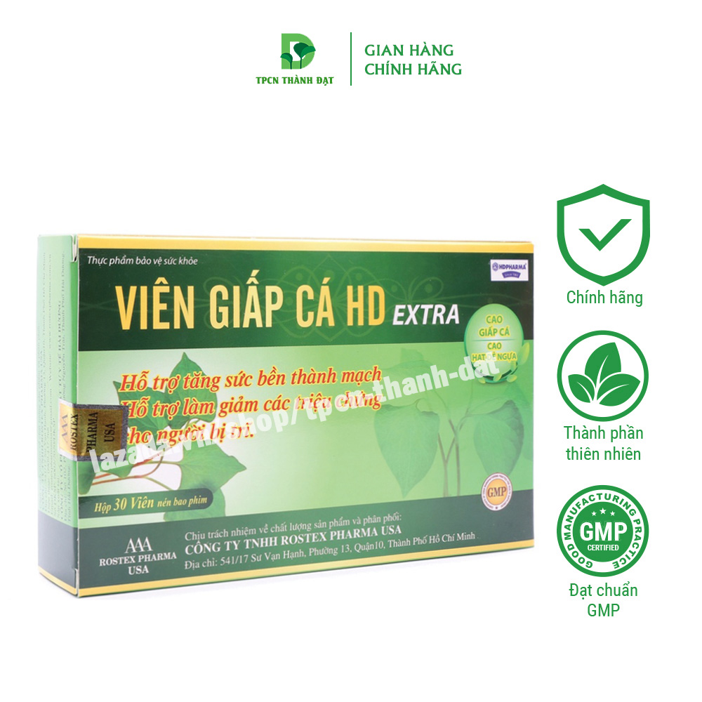 Viên Giấp Cá HD Extra hỗ trợ giảm táo bón, giảm triệu chứng bệnh trĩ, tăng sức bền thành mạch - Hộp 30 viên