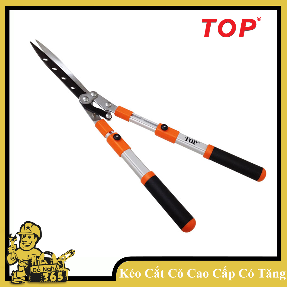 Kéo cắt cỏ hàng rào cao cấp TOP cán cam đen có tăng đưa, kéo có lưỡi dài và cán có thể tăng đưa rất tiện dụng trong việc làm vườn cắt tỉa hàng rào và tạo cảnh bonsai