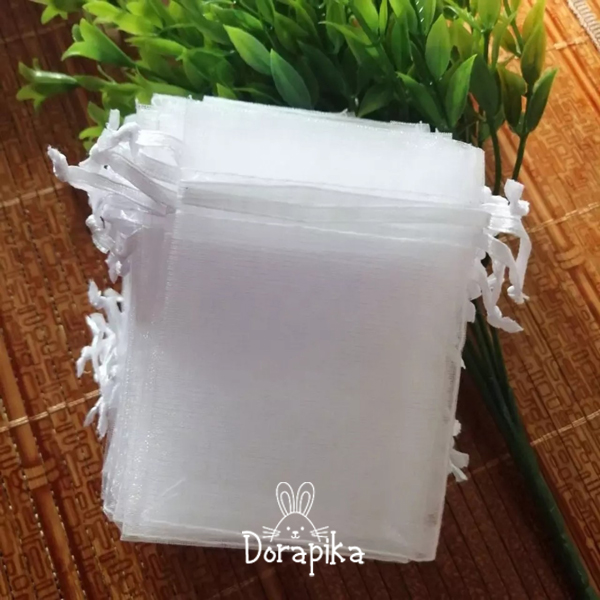 Combo 10 túi vải voan lưới trơn màu trắng có dây rút cỡ nhỏ 9x12cm