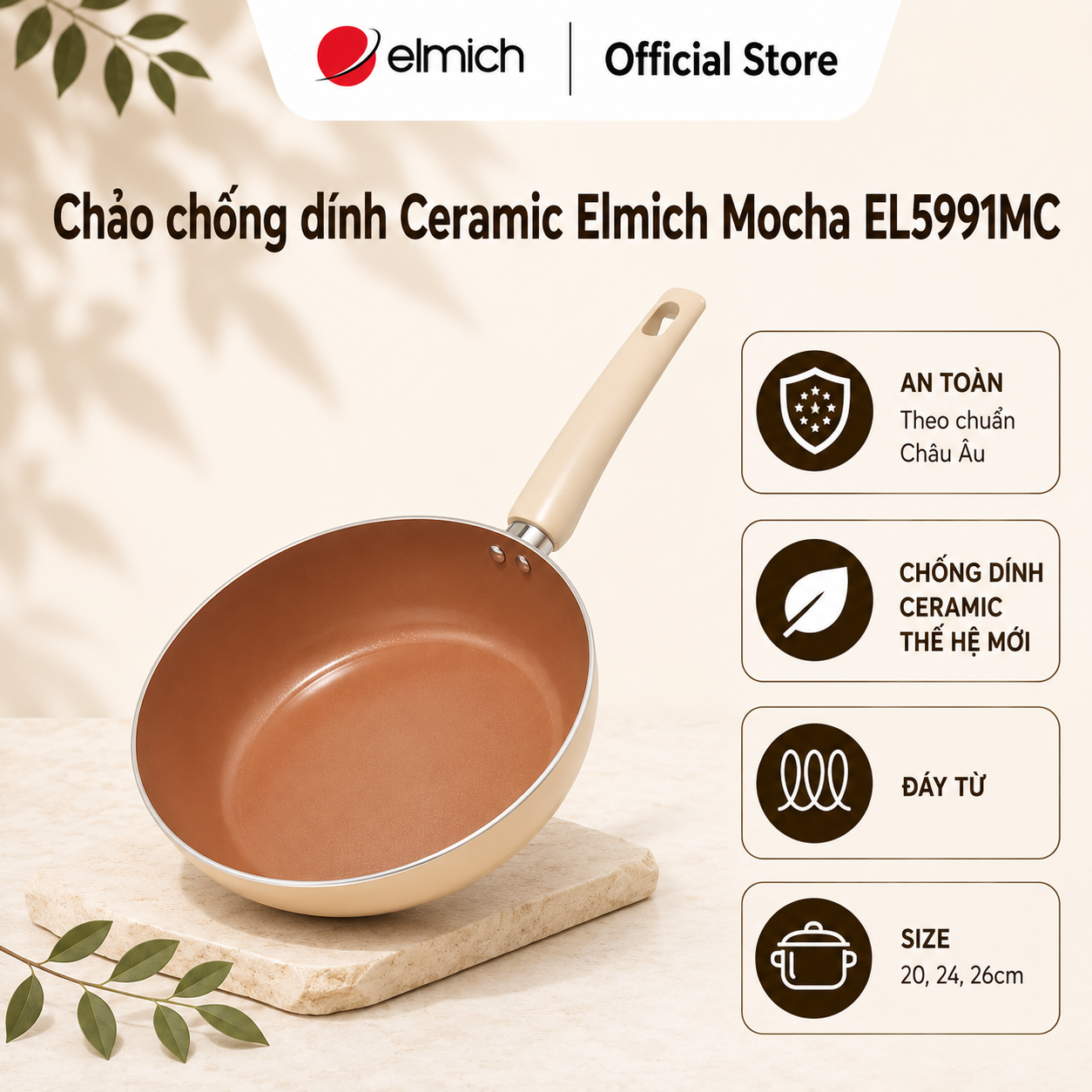 (Chỉ 25-29.07)Chảo chống dính Ceramic Elmich Mocha EL5991MC