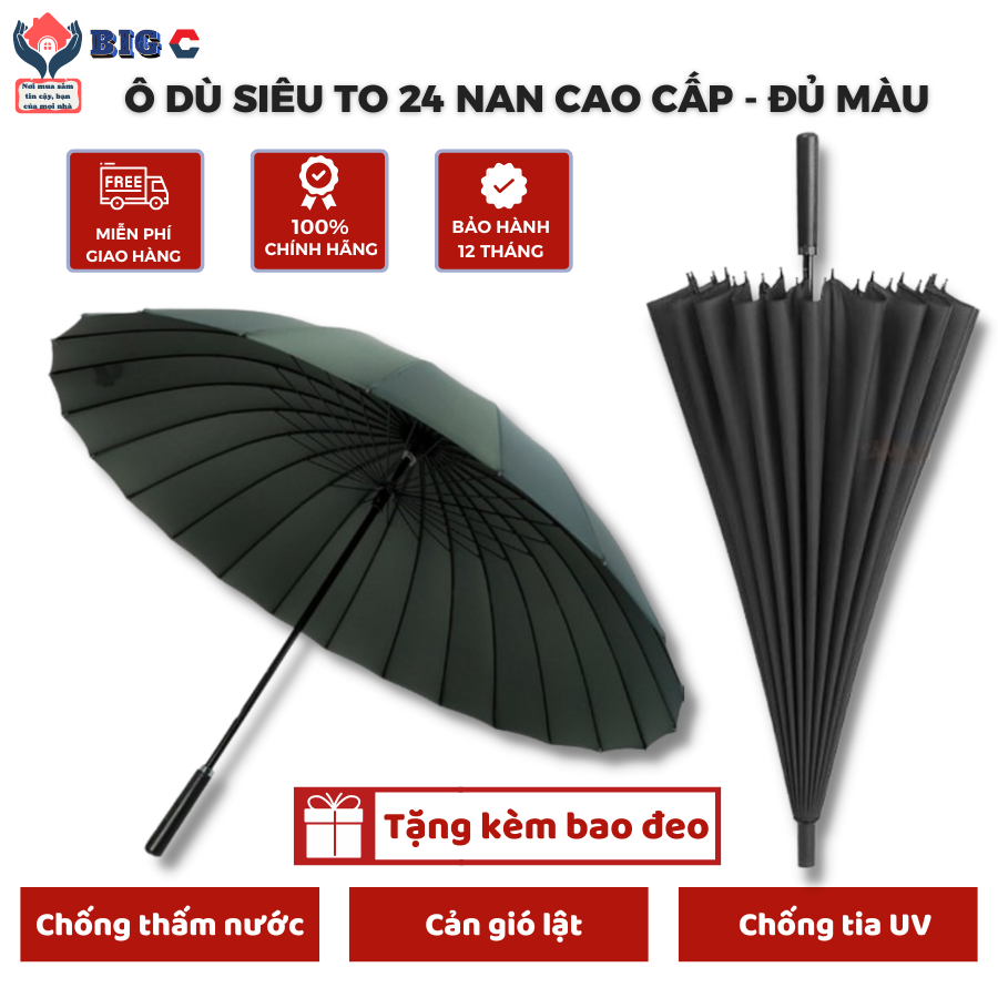 Ô Dù Cỡ Lớn, Dù Đi Mưa, Cây Dù Che Mưa, Cây Dù Che Nắng Siêu To Đường Kính Lên Đến 120 CM Dành Cho 3 Người, Ô Cán Dài 24 Nan Chống Lật Siêu Chắc Chắn (BẢO HÀNH 12 THÁNG, LỖI 1 ĐỔI 1)