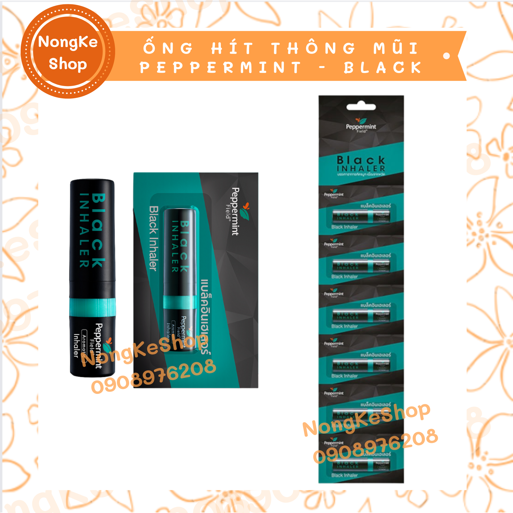 Combo 1 dây 6 ống hít thông mũi peppermint field black thái lan