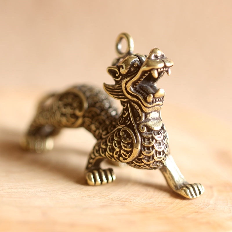 Tượng tỳ hưu bằng đồng thau , móc khoá tỳ hưu chiêu tài lộc may mắn