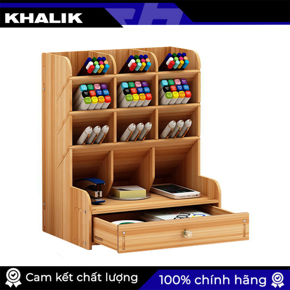 Tủ kệ gỗ văn phòng phẩm tủ gỗ đựng bút có ngăn kéo (màu nâu gỗ)  - B11 - Tủ thời trang Bắc Âu