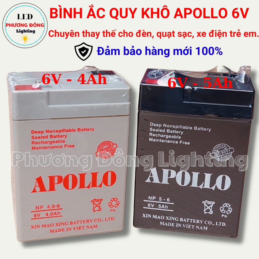 Bình Ắc Quy Khô Acquy Apolo 6V-4Ah, 6V-5Ah