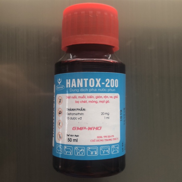 Dung dịch pha phun diệt kiến, dán, ve ghẻ, bọ chét, mòng mạt gà - Hantox 200 lọ 50ml
