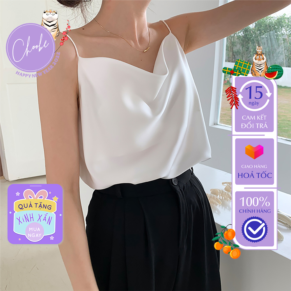 Áo 2 dây lụa Choobe cổ đổ thiết kế sang trọng cao cấp hai dây nữ cổ trễ có chốt điều chỉnh A31