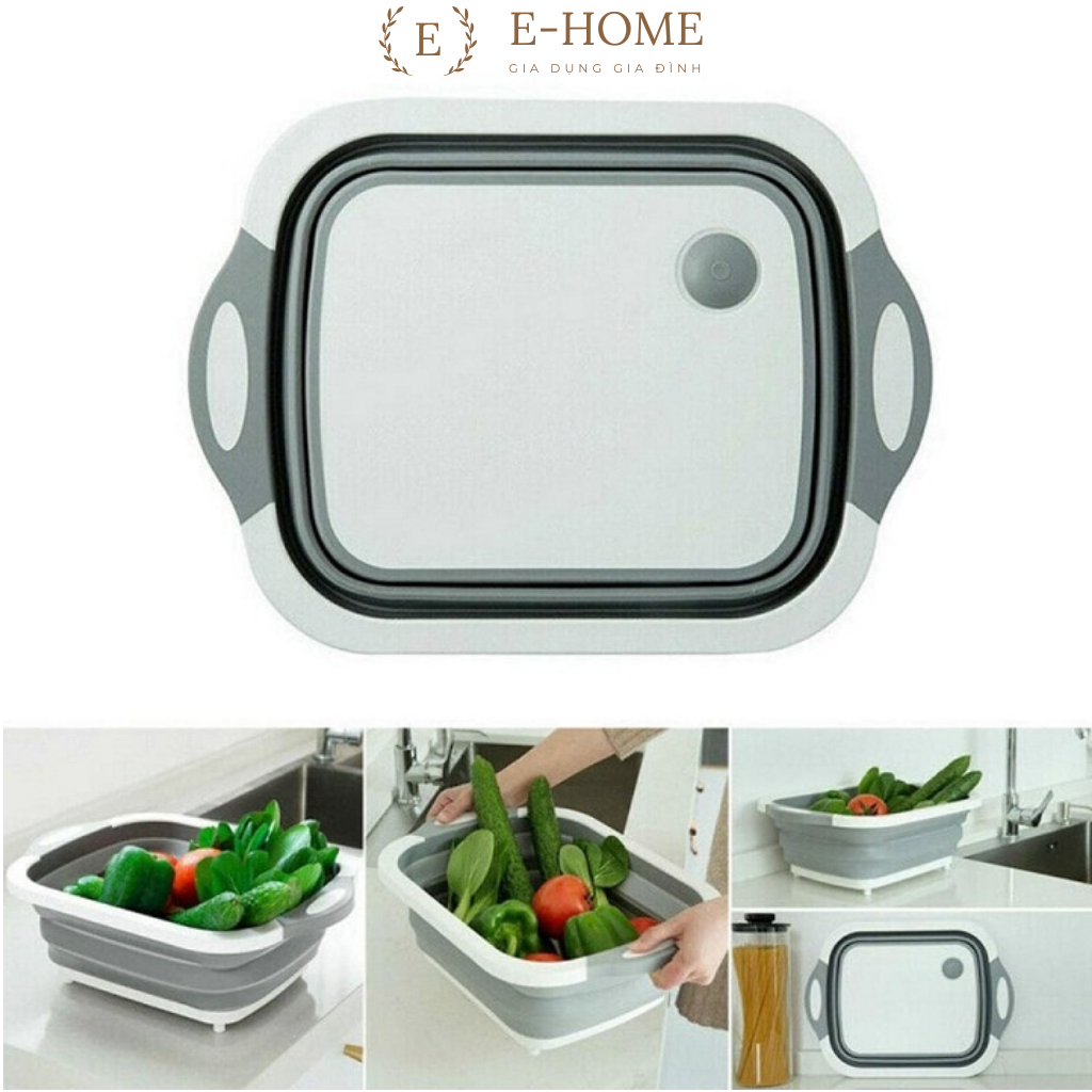 Chậu đa năng gấp gọn thông minh 3 in 1 thớt, chậu rửa, rổ đựng rau gọn nhẹ, tiện lợi, lỗ thoát nước thông minh [Gia dụng gia đình E-home]