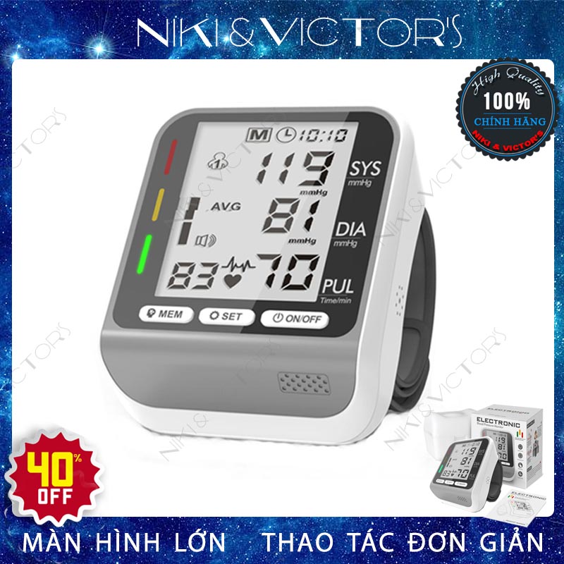 Máy Đo Huyết Áp Cổ Tay Điện Tử Theo Dõi Nhịp Tim Huyết Áp Màn Hình Lớn