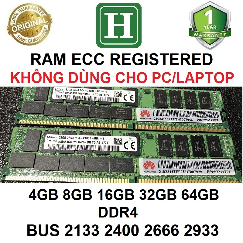 Ram Server DDR4 4GB 8GB, 16GB, 32GB, 64GB ECC REG bus 2133, 2400, 2666, 2933 tháo máy chính hãng, bả