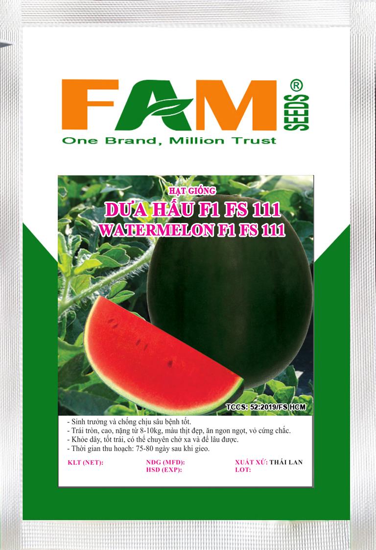 [HCM]Hạt Giống Dưa Hấu Trái Lớn F1 FS 111 - Gói 10gr (240-260 hạt), Nặng 8-10kg, Vỏ Xanh Đen, Thịt Đỏ Ngọt, Phù hợp Canh Tác Mùa Tết, Vỏ Dày Dễ Vận Chuyển Xa