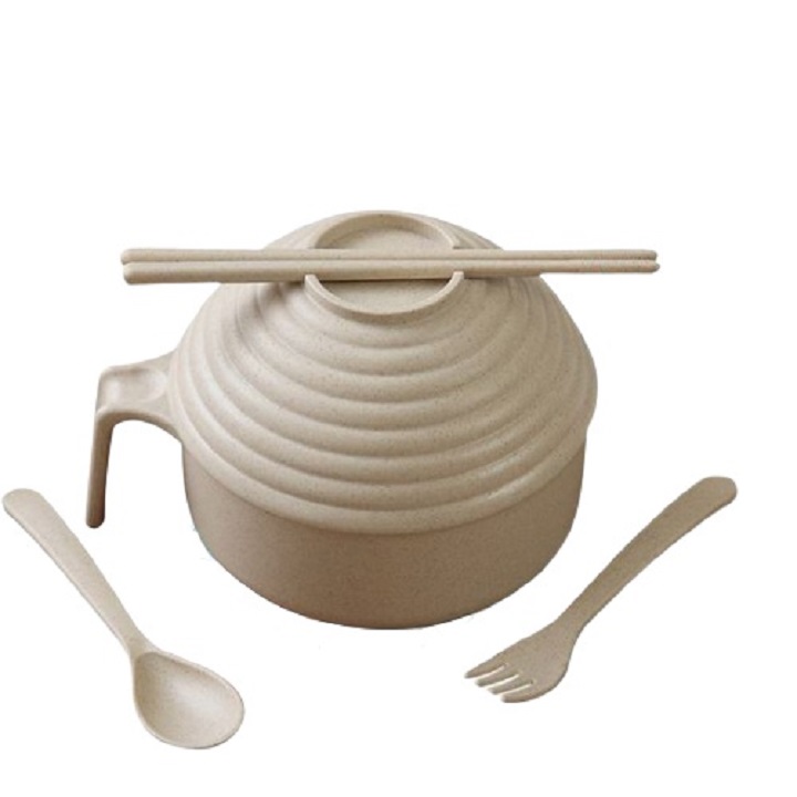[Tặng kèm đũa, muỗng, nĩa] Bộ bát úp mì, ăn cơm làm từ thân cây lúa mạch 2 in 1- Bộ bát ăn đa năng gồm nhiều chi tiết