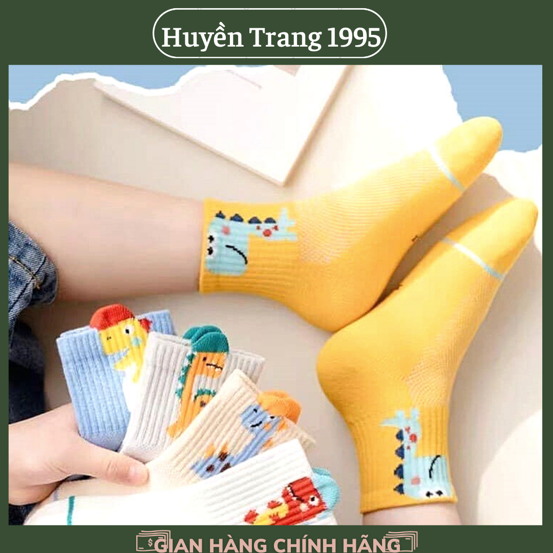 (ảnh thật) Sét 5 Đôi Tất Khủng Long 100% Cotton Cao Cấp Mềm Mại Cho Bé 0-10 Tuổi
