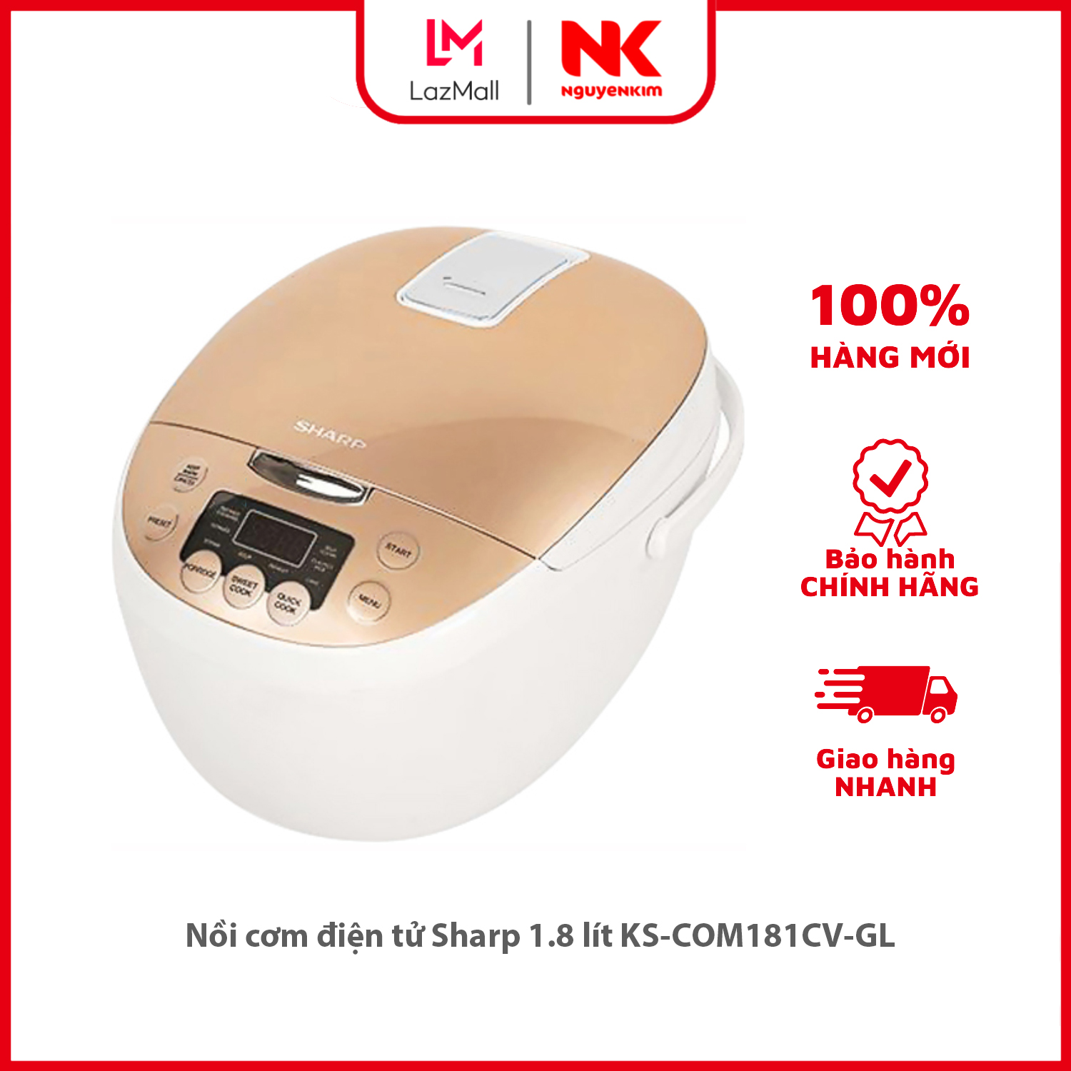 Nồi cơm điện tử sharp 1.8 lít ks-com181cv-gl
