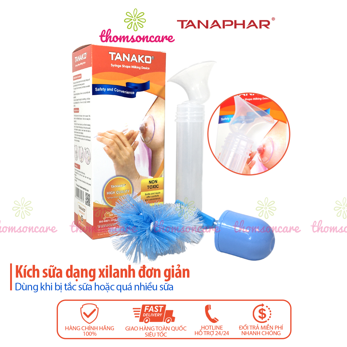 Hút sữa bằng tay Tanako đơn giản, dạng xylanh cho mẹ sau sinh bị tắc sữa, quá nhiều sữa