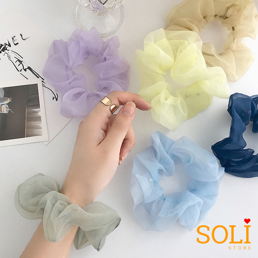 Dây cột tóc vải Scrunchies Trơn 5 màu pastel CT57