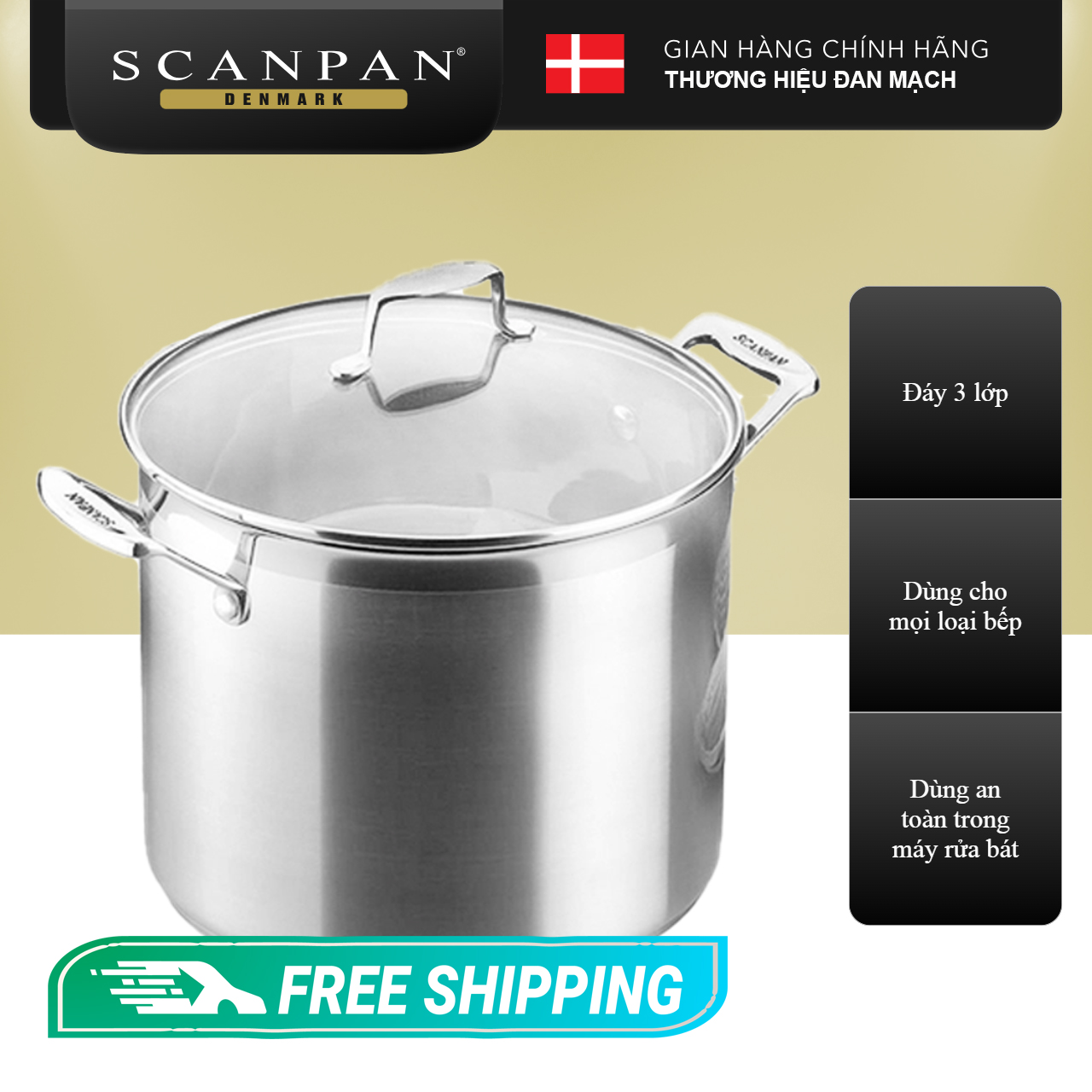 Nồi luộc gà đáy từ Scanpan Impact 24cm 71502400 7,2L, thiết kế 3 lớp, inox 18/10 cao cấp dùng cho mọi loại bếp