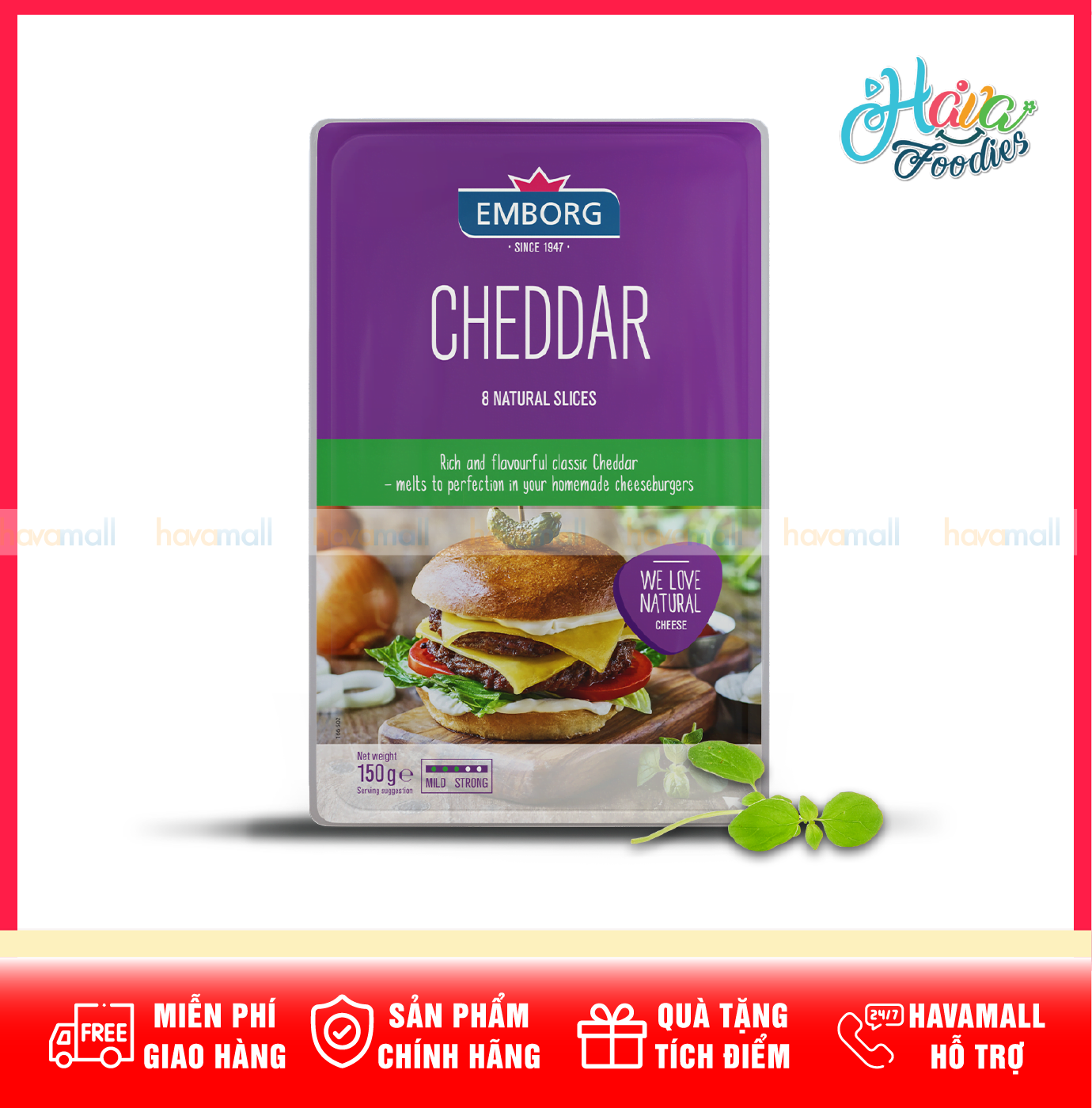 Phô Mai Cheddar Lát Tự Nhiên Emborg 150g – Emborg Cheddar 8 Natural Slices
