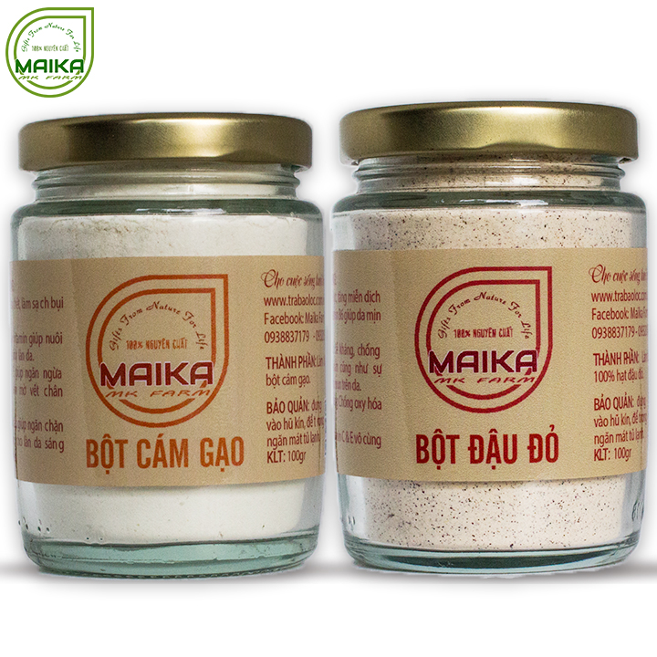 Combo Bột Cám Gạo + Bột Đậu Đỏ - Nguyên Chất MK Farm (100g/hũ)