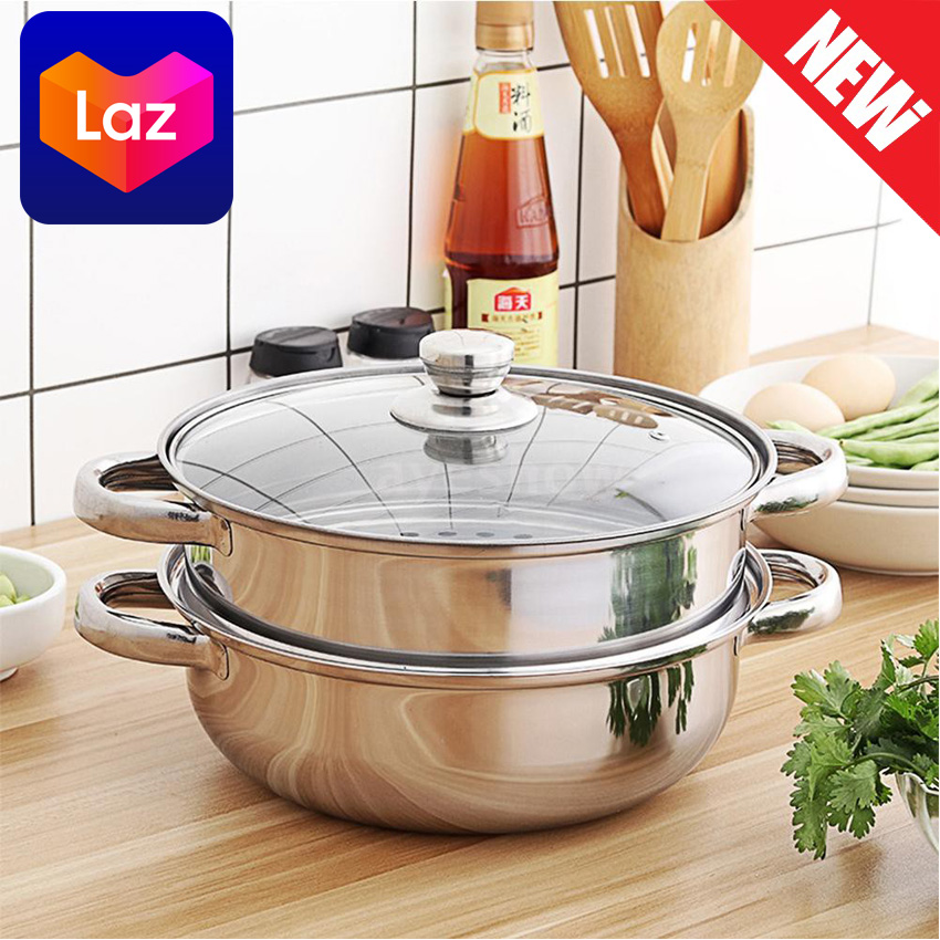 [HCM]Nồi Inox 2 Tầng Xửng Hấp Bánh Bao Nồi Lẩu Inox Đa Năng 28cm. Inox Cao Cấp Bền Đẹp.