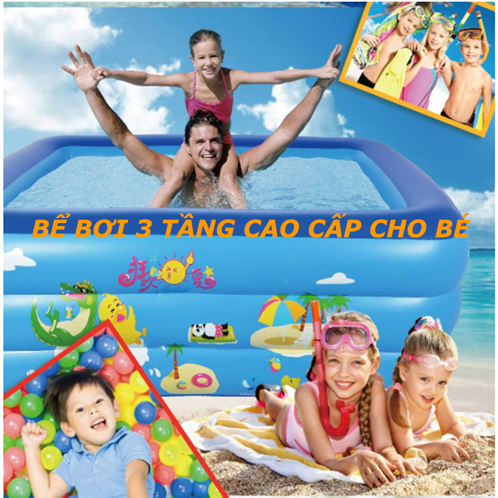 Bể Bơi Phao Cho Bé, Mua Hồ Bơi Cho Bé, Bé Tắm Hồ Bơi. Bể Bơi Phao Hình Chữ Nhật 3 Tầng 1m5 Cho Bé Và Cả Gia Đình Vui Chơi - Chất Liệu Dày Dặn,Kiểu Dáng Đẹp,Độ Bền Cao