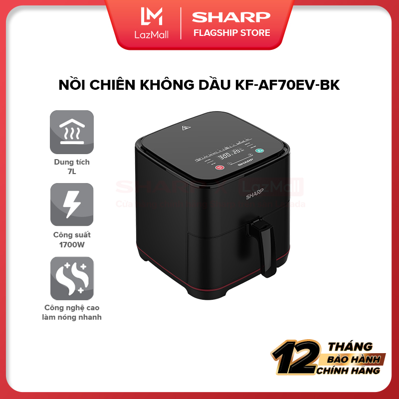 Nồi Chiên Không Dầu Sharp KF-AF70EV-BK Chống Dính 7L [Công Suất: 1700W, Công Nghệ Làm Nóng: Rapid Hot Air, Ngôn ngữ: Anh - Việt] Bảo Hành Chính Hãng 12 Tháng
