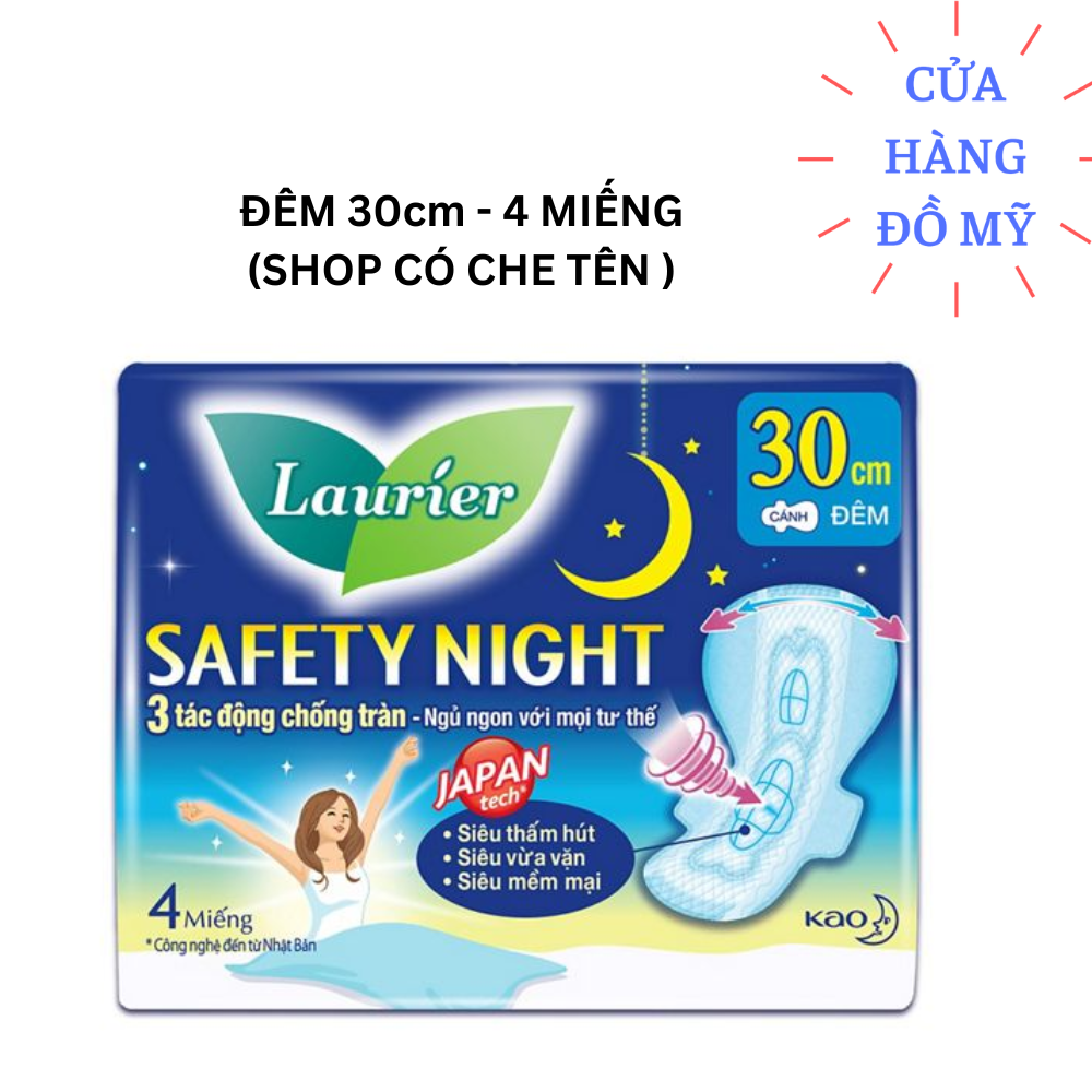 Băng vệ sinh ban đêm Laurier Safety Night siêu an toàn 30cm 4 miếng dành cho đêm vừa và nhiều - Shop Hong1008