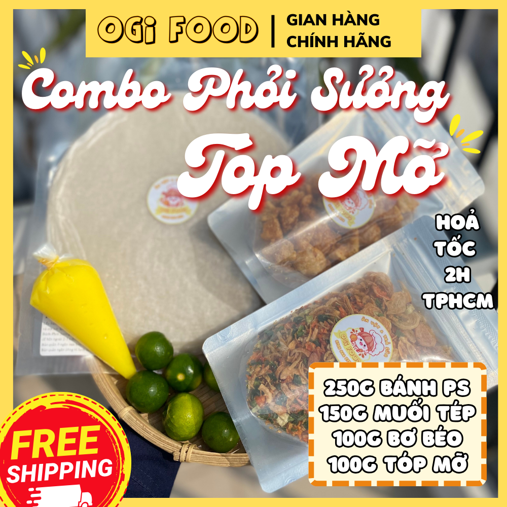 Combo bánh tráng phơi sương muối tép hành phi kèm túi bơ béo - tóp mỡ - sốt tắc - ăn vặt ogi food