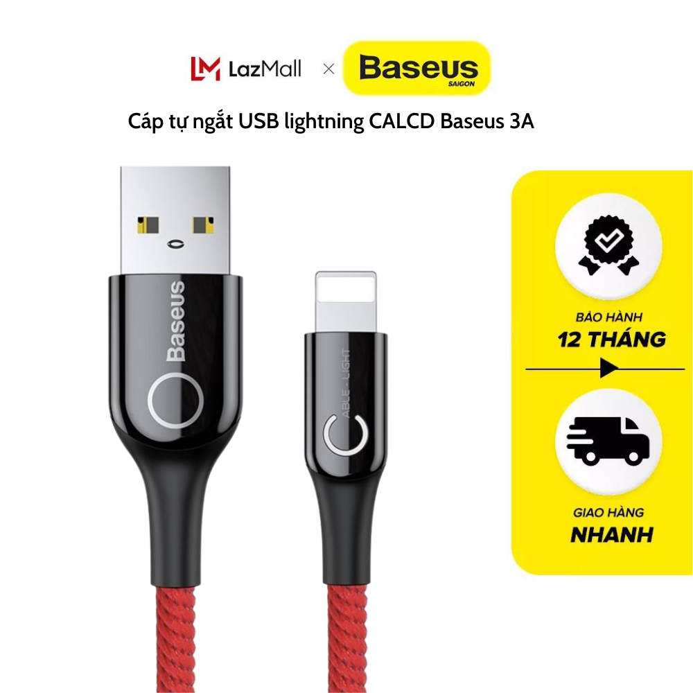 Cáp sạc nhanh tự ngắt truyền dữ liệu USB sang lighining cho iP CALCD Baseus C Shape Light 2.4A, Intelligent power-off