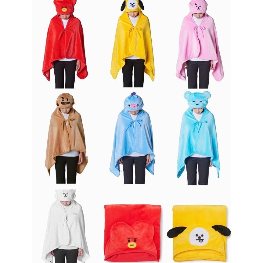 Flannel Chăn lông trùm có nón BTS nhân vật BT21 unoff