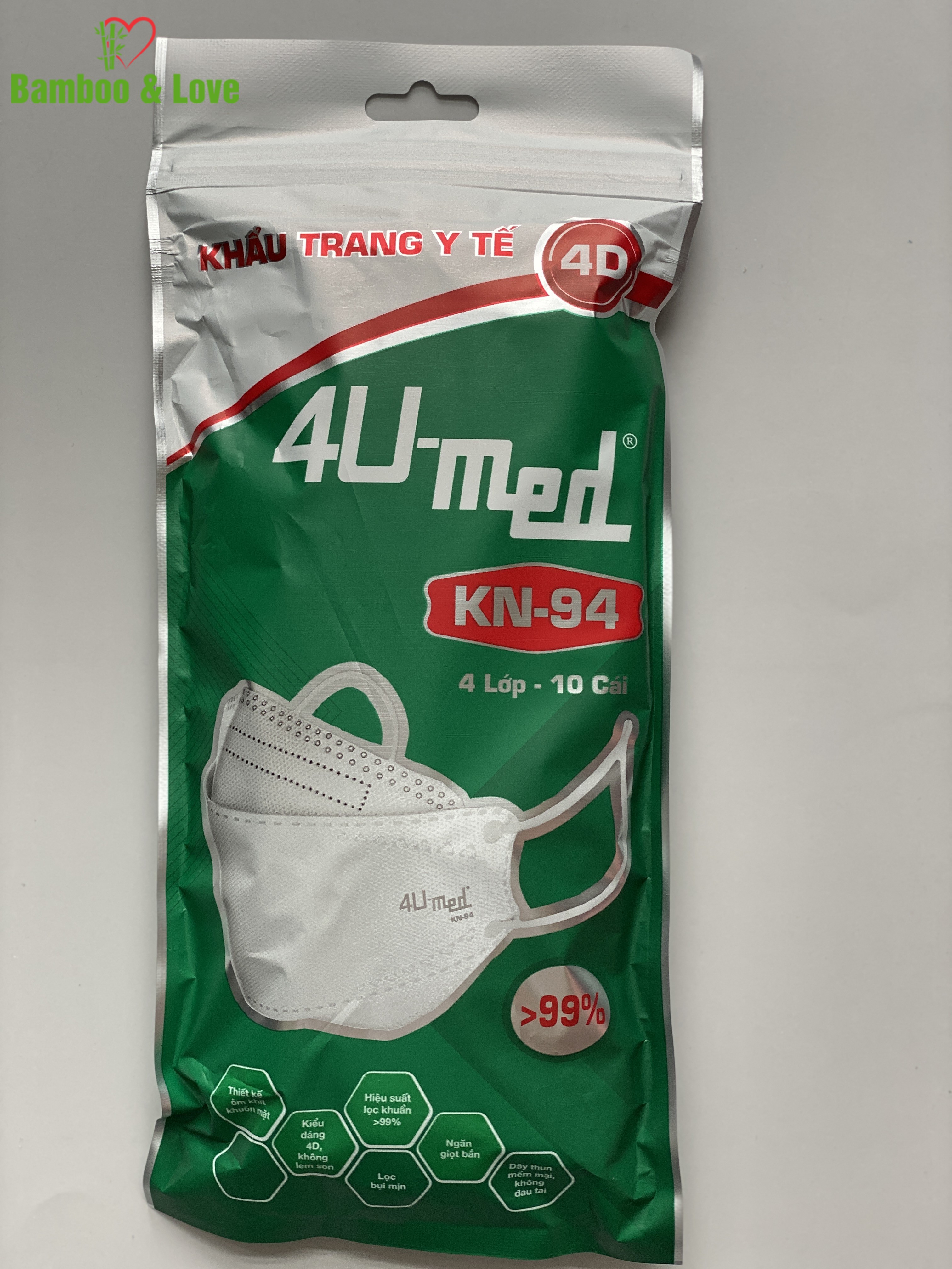 Khẩu trang y tế cao cấp 4U-MED KN-94 màu trắng - chính hãng cty Thời Thanh Bình (túi 10 cái)