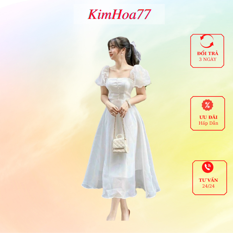 Váy trắng đầm nữ dự tiệc freesize chất voan cao cấp đính ngọc ngực kimhoa77