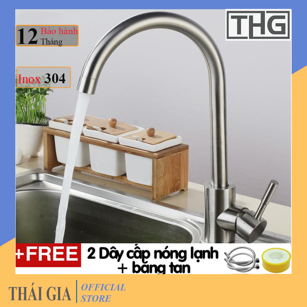 Vòi rửa bát nóng lạnh, rửa chén Inox Sus 304-Chống bám vân tay-Chống han gỉ ở mọi môi trường nước- Bảo hành 12 tháng toàn quốc - TẶNG bộ dây cấp nóng lạnh