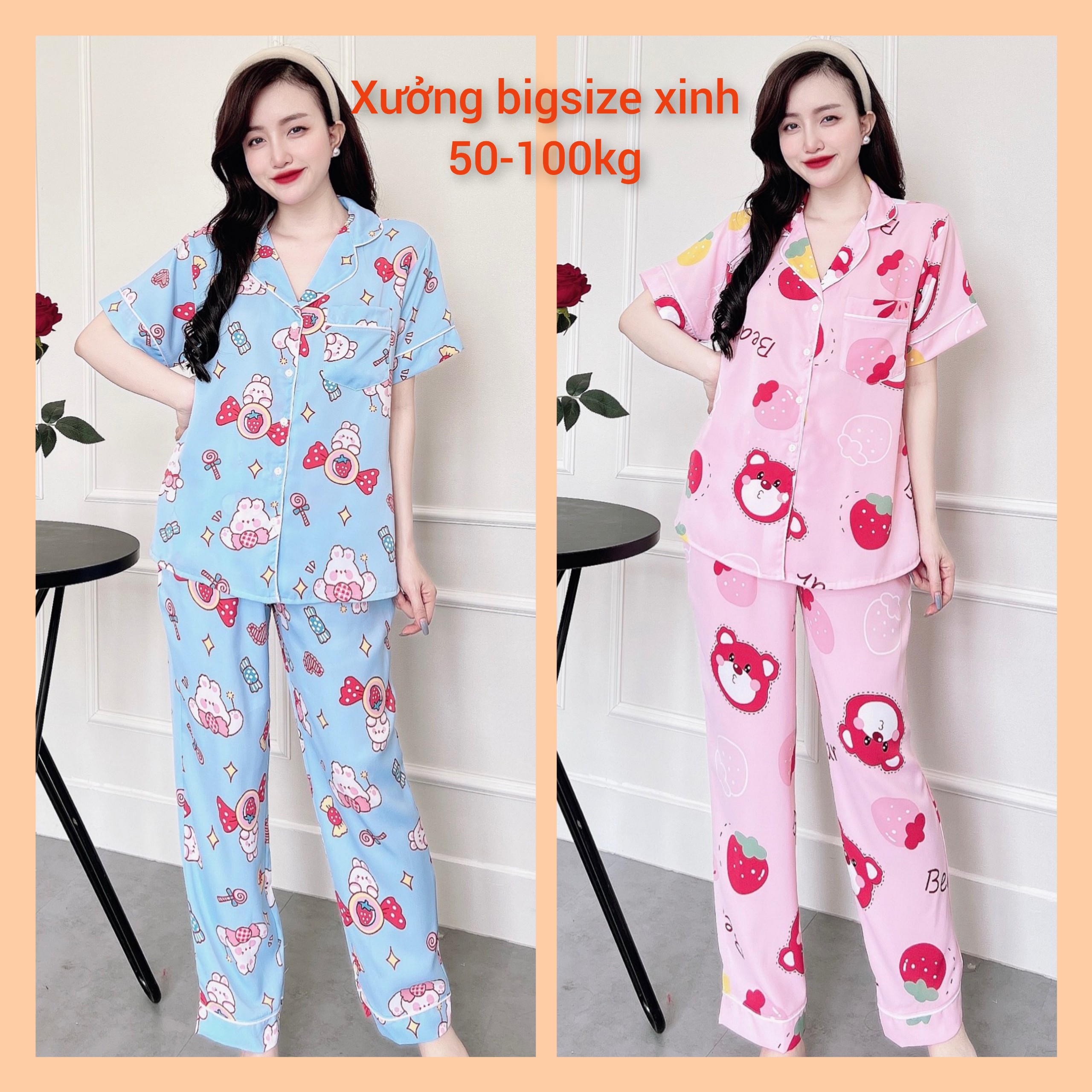 Đồ bộ mặc nhà nữ quần dài bigsize 50-95Kg mùa lụa mango mềm mát cao câp