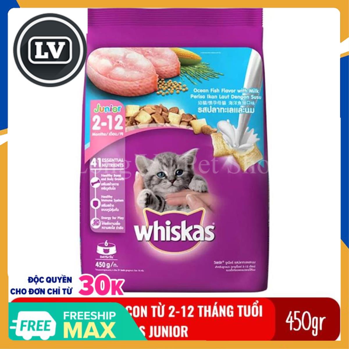 Thức ăn cho mèo con từ 2-12 tháng tuổi Whiskas Junior 450g