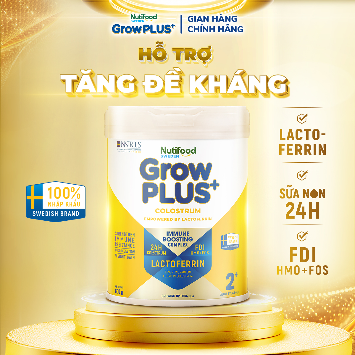 Sữa bột Nutifood Sweden GrowPLUS+ Colostrum Lactoferrin 2+ 800g