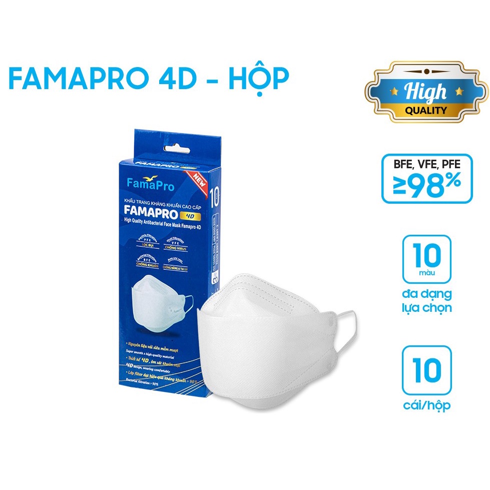 [HỘP - FAMAPRO 4D] - Khẩu trang y tế kháng khuẩn cao cấp Famapro 4D tiêu chuẩn KF94 (10 cái/ hộp)