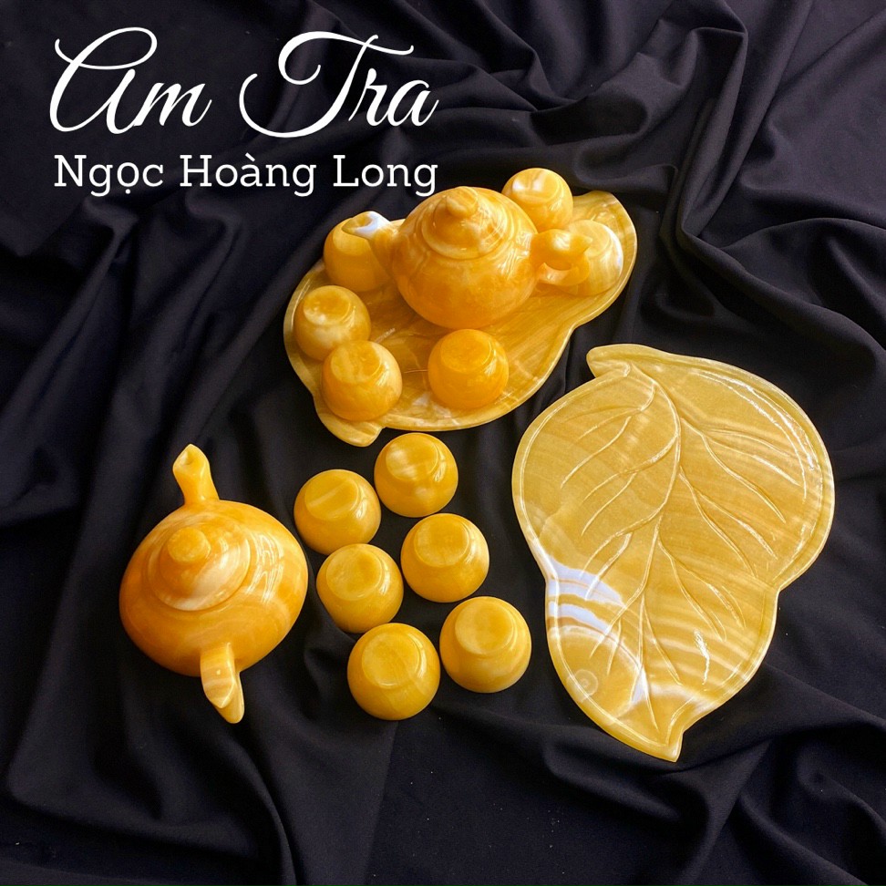 Bộ ấm trà đá ngọc hoàng long , đá onyx xanh -