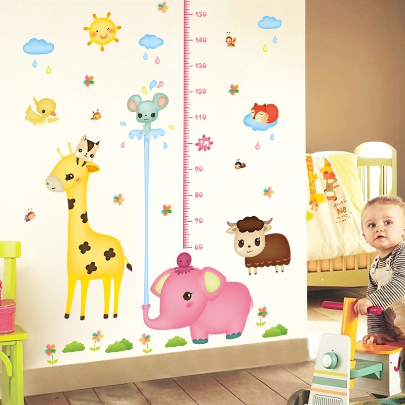 Decal tranh dán tường thước đo voi hồng