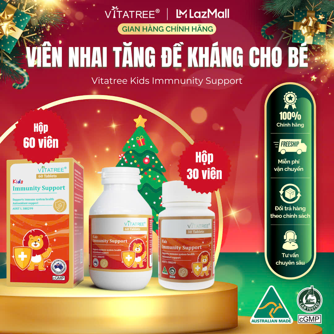 Viên nhai tăng đề kháng cho trẻ Vitatree Kids Immunity Support Hộp 60 viên và Lọ 30 viên