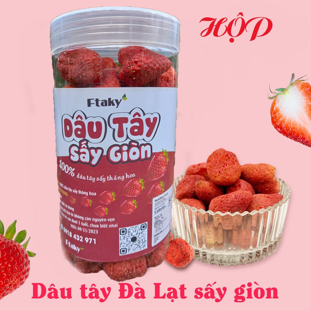 Dâu tây sấy lạnh giòn công nghệ sấy thăng hoa Hũ PET 1000ml ít đường, ít chất béo tự nhiên vị trái cây