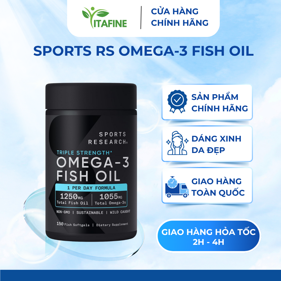 Sports Research Omega-3 Fish Oil Triple Strength – Concentrated Fish Oil Supports Heart, Brain & Joints