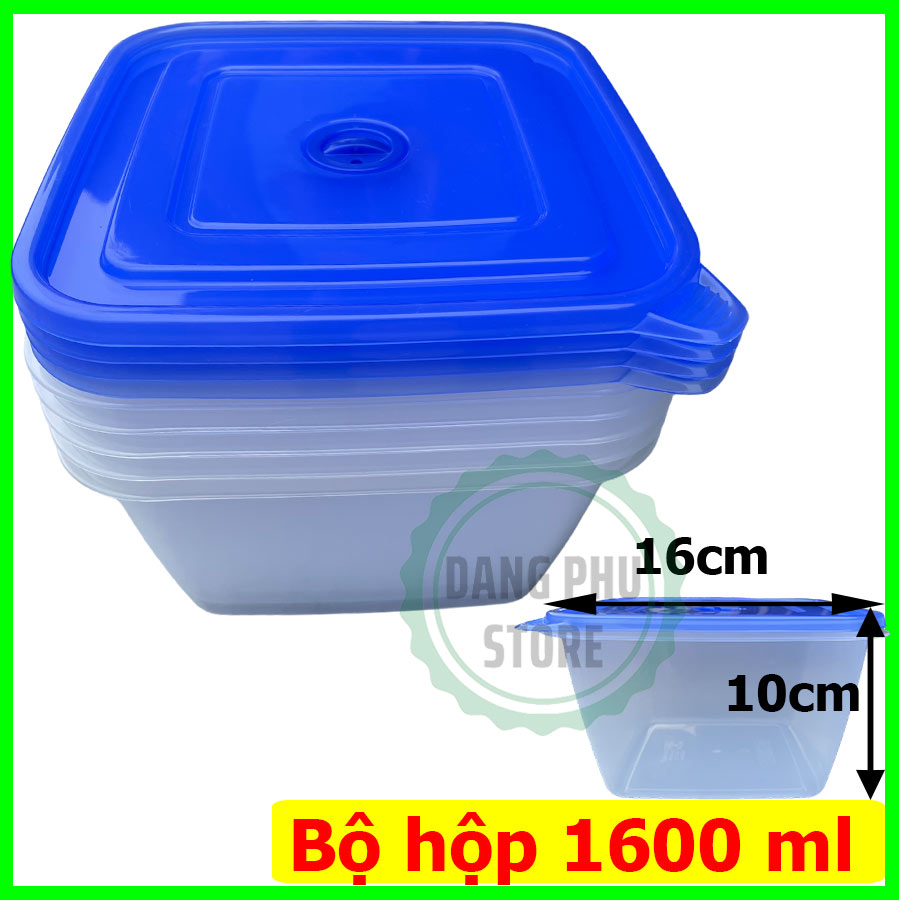 Combo 5 Hộp nhựa đựng thực phẩm vuông 1600ml - màu ngẫu nhiên- HTP-22