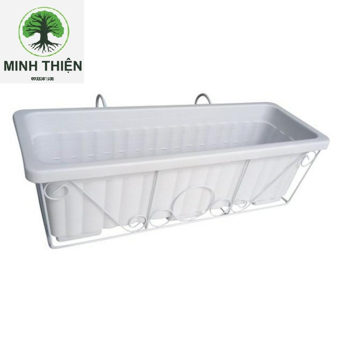Combo 8 Bộ Chậu Trồng Rau Giá Sắt Treo Chậu Lan Can 63cm x 22cm x 19cm