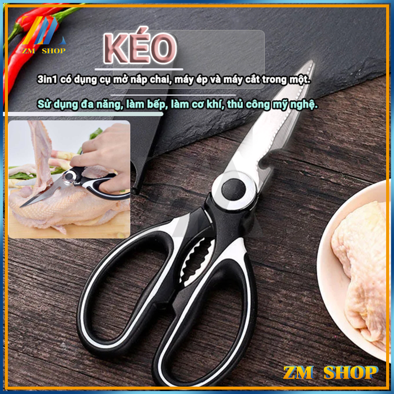 Kéo bếp đa năng cán inox lưỡi thép không gỉ siêu bền cao cấp,Kéo làm bếp đa năng cao cấp,Kéo cắt làm bếp đa năng,Kéo cắt gà