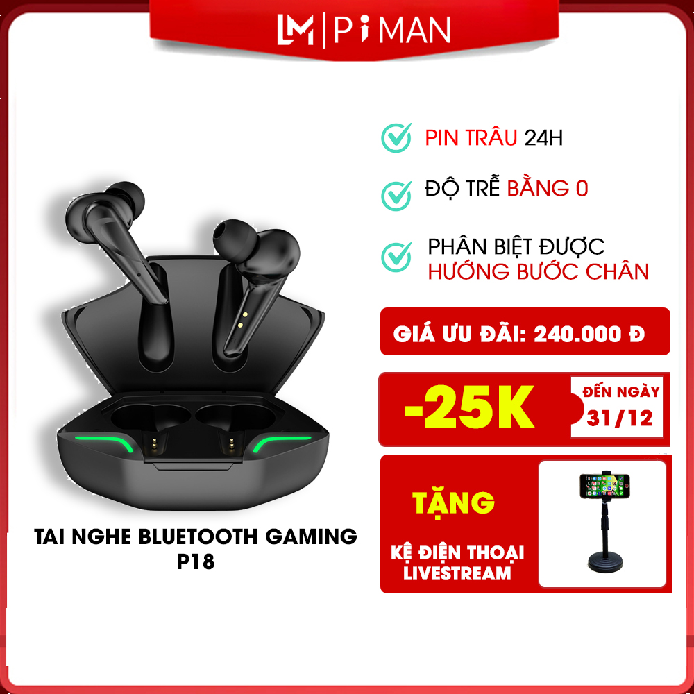 Tai nghe bluetooth gaming Piman giải trí không dây có mic pin siêu trâu- Tai phone bluetooth nhét tai tương thích mọi loại máy và các hệ điều hành P15