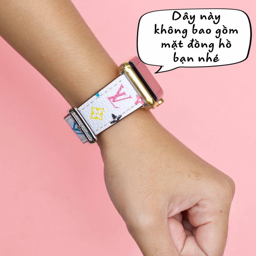 Dây Da LV Chỉ Nổi Trắng cho Đồng Hồ Apple Watch (không kèm mặt đồng hồ)