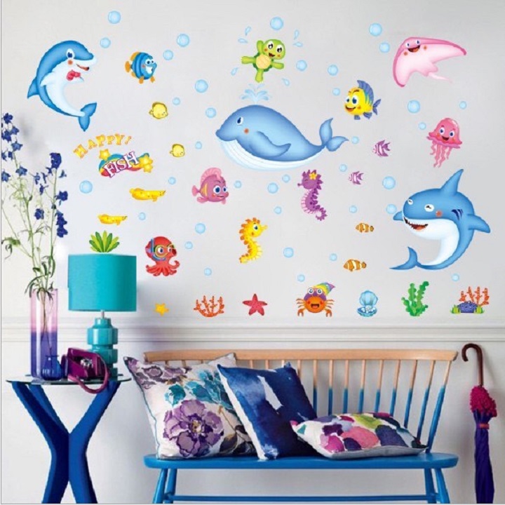 Decal dán tường sinh vật biển cá heo