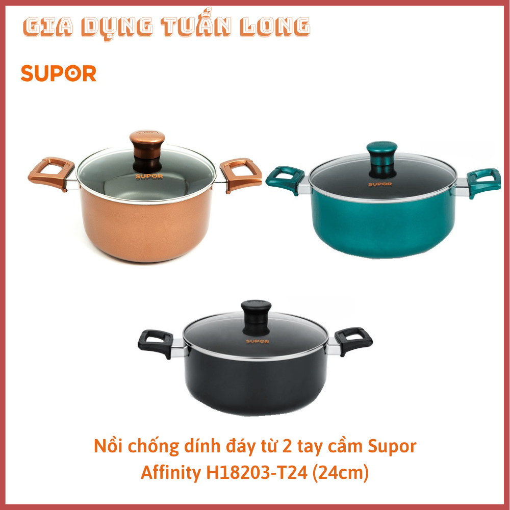 Nồi chống dính đáy từ 2 tay cầm supor affinity h18203-t24